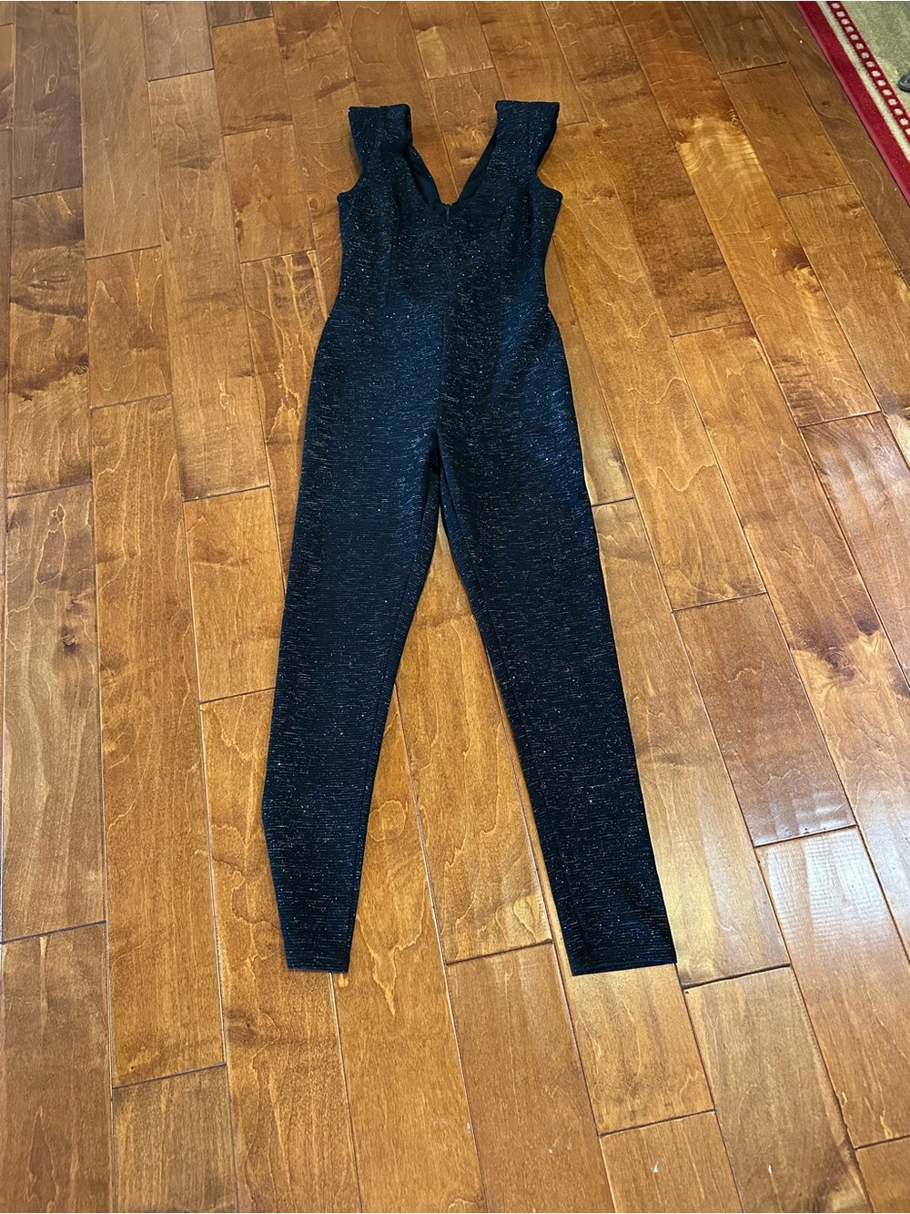 Sleeveless V-Neck Sparkle Jumpsuit - Black Size 6